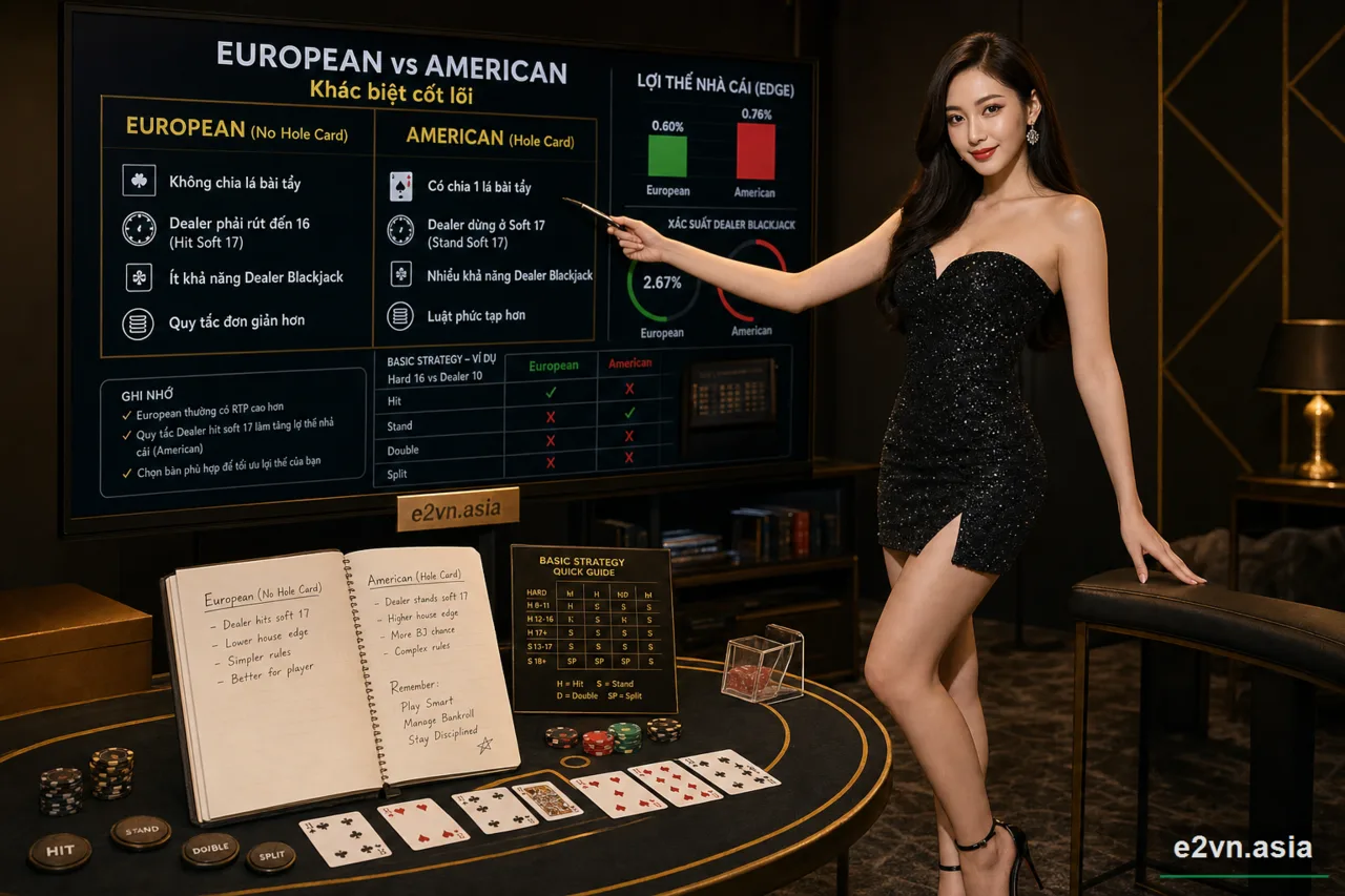 European Blackjack khac gi voi ban My? - minh họa phân tích thực tế