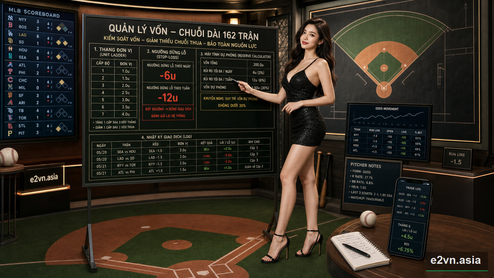 Quan ly von (Von cuoc) trong chuoi dai 162 tran cua MLB - minh họa phân tích thực tế